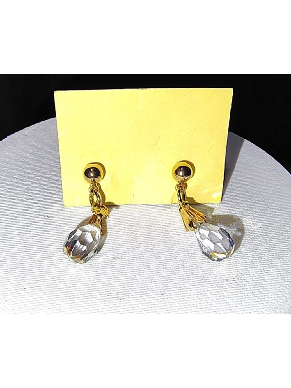 Vtg Vintage Gold Tone Clear Crystal Briolette Drop Earrings Dainty Petite Small